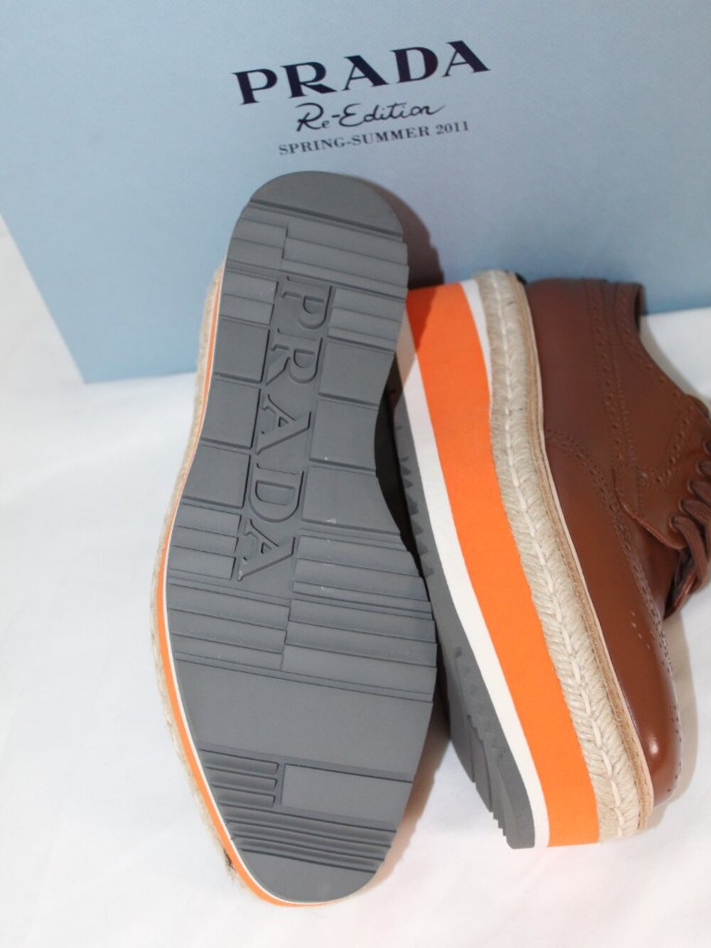 NWB PRADA Re-Edition 2011 Platform Spazzolato Leather Wingtip Oxford Loafer 37.5 - Picture 4 of 8
